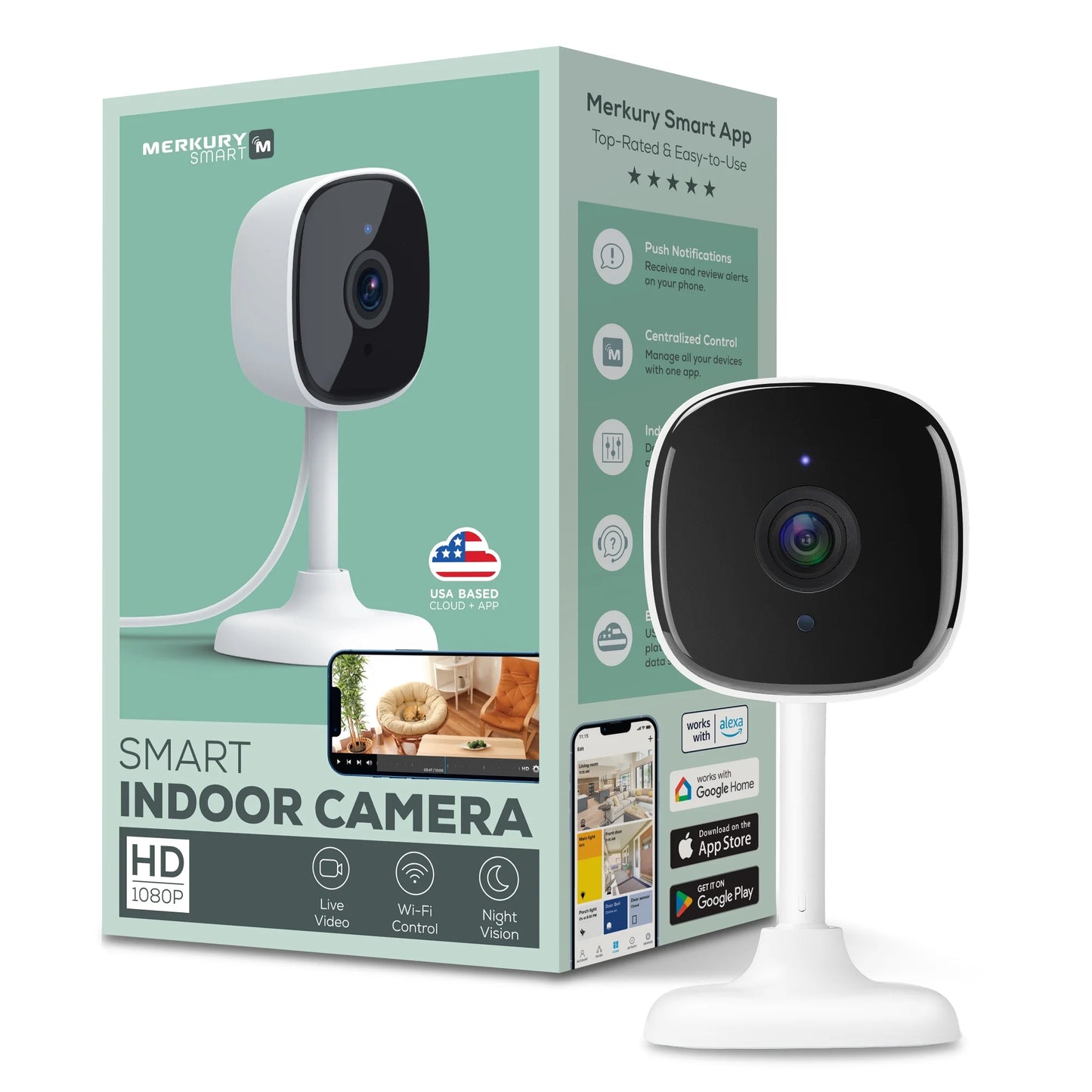 (2 Pack)  Indoor Camera 1080P - Wi-Fi Security Cam with Night Vision, White (1-Pack)