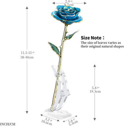 Romantic Rose Gift for Her,Eternity Gold Rose Flower 24K Gold Dipped Rose and Romantic Gift for Her Rose,Skyblue with Stand