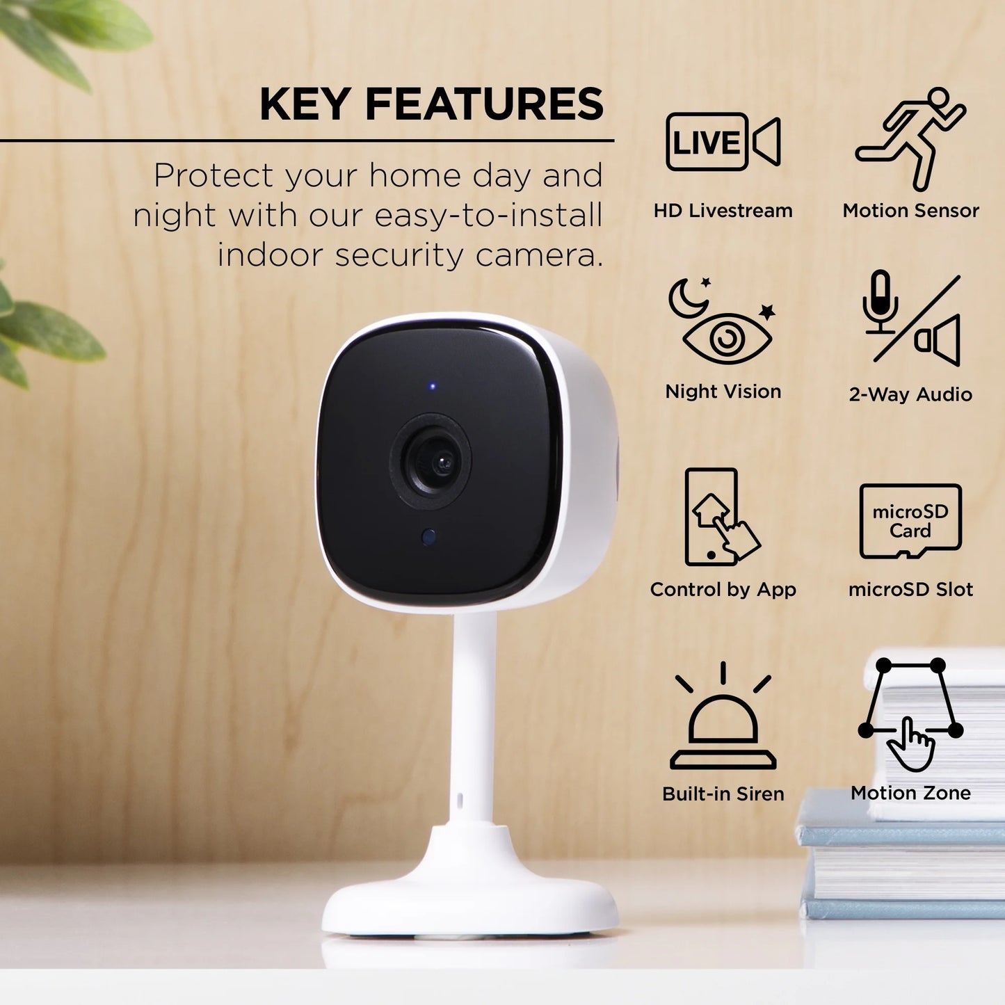 (2 Pack)  Indoor Camera 1080P - Wi-Fi Security Cam with Night Vision, White (1-Pack)