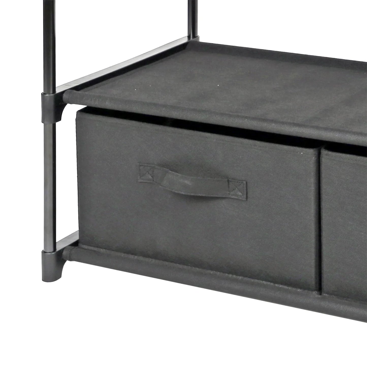 4 Shelf Closet Storage Organizer for Clothes with 2 Fabric Bins, Black, Metal Frame